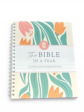 The Bible in a Year Spiral Notebook — Floral Teal & Coral